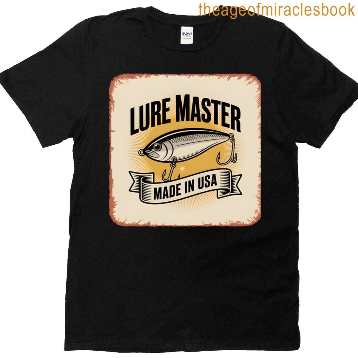 Lure Master Vintage Fishing Sticker With Retro Lure Made In Usa Ribbon T-shirt