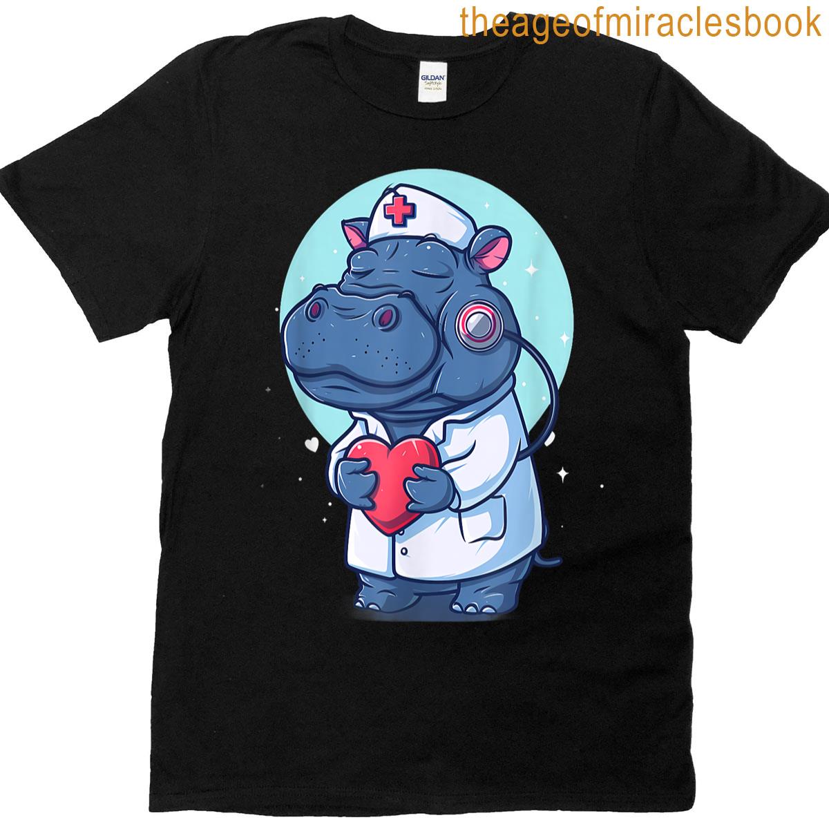Nurse Hippo Nurse Appreciation Nursing School Stethoscope T-shirt