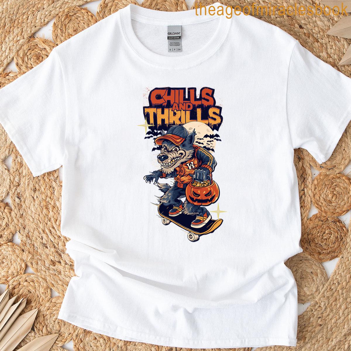 Skater Werewolf Halloween Tee Chills And Thrills Retro Horror T-shirt