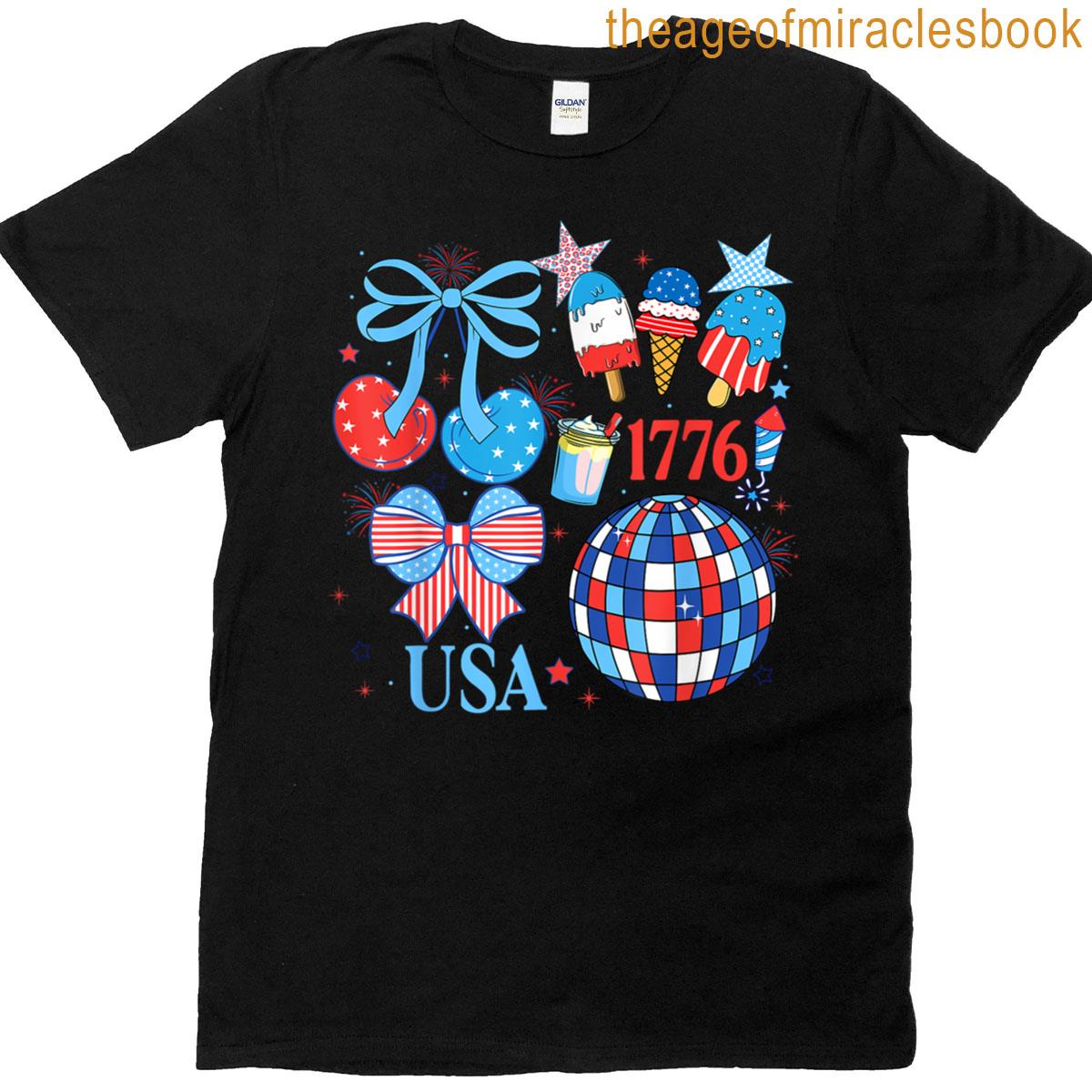 USA Flower Coquette Bow Patriotic Sweatshirt – Happy 4th Of July, Independence Day Apparel