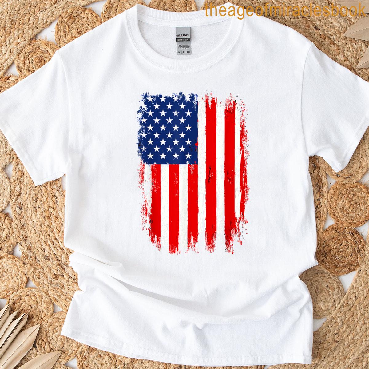 Distressed Usa Flag American 4th Of July Gift Men Women Kids T-shirt