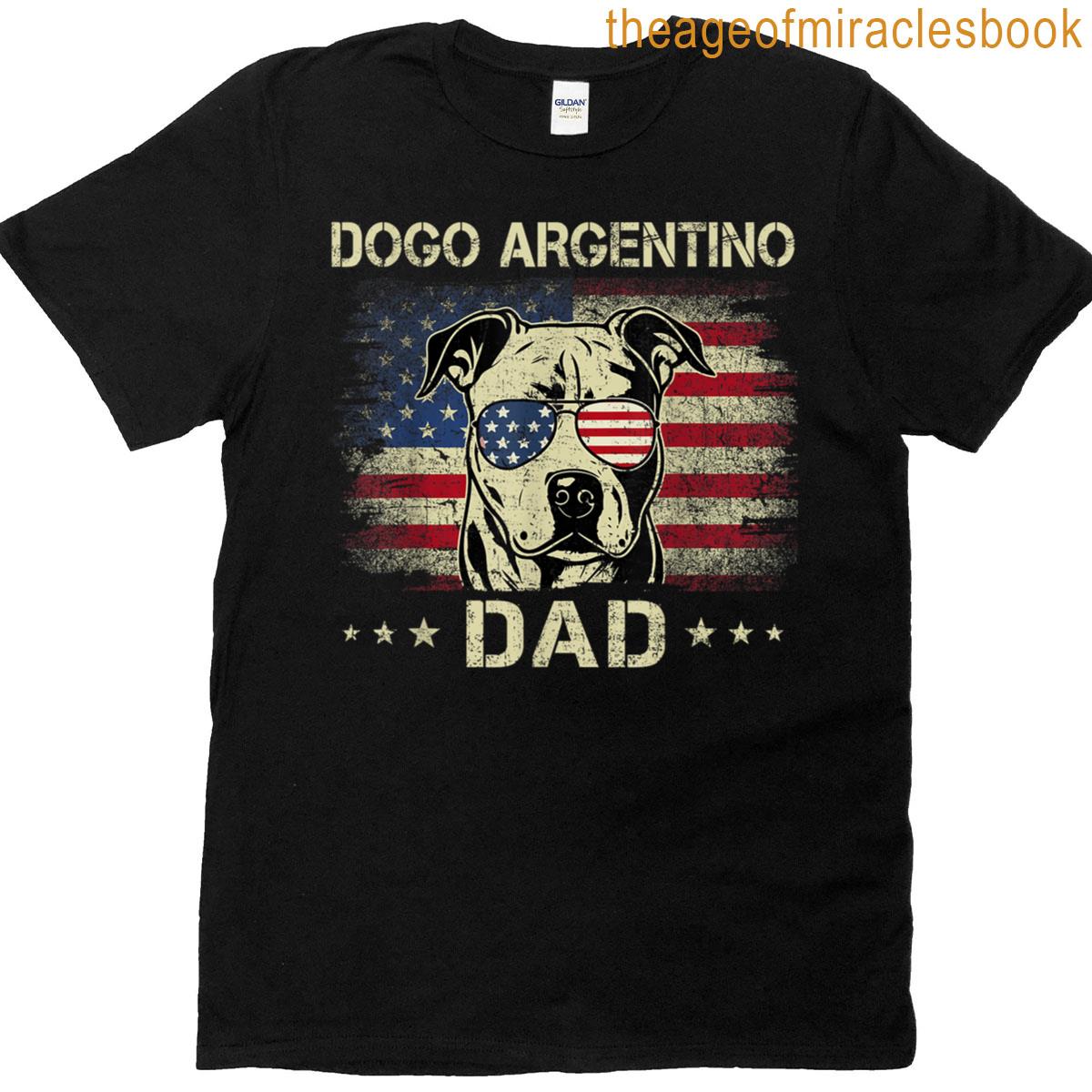 Dogo Argentino Dad Dog Vintage American Flag 4th Of July For Men Women Kids T-shirt