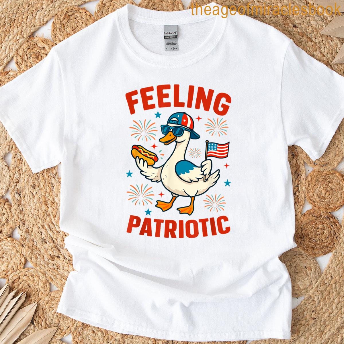 Funny Patriotic Duck Hot Dog Usa Flag 4th July Men Women Kids T-shirt