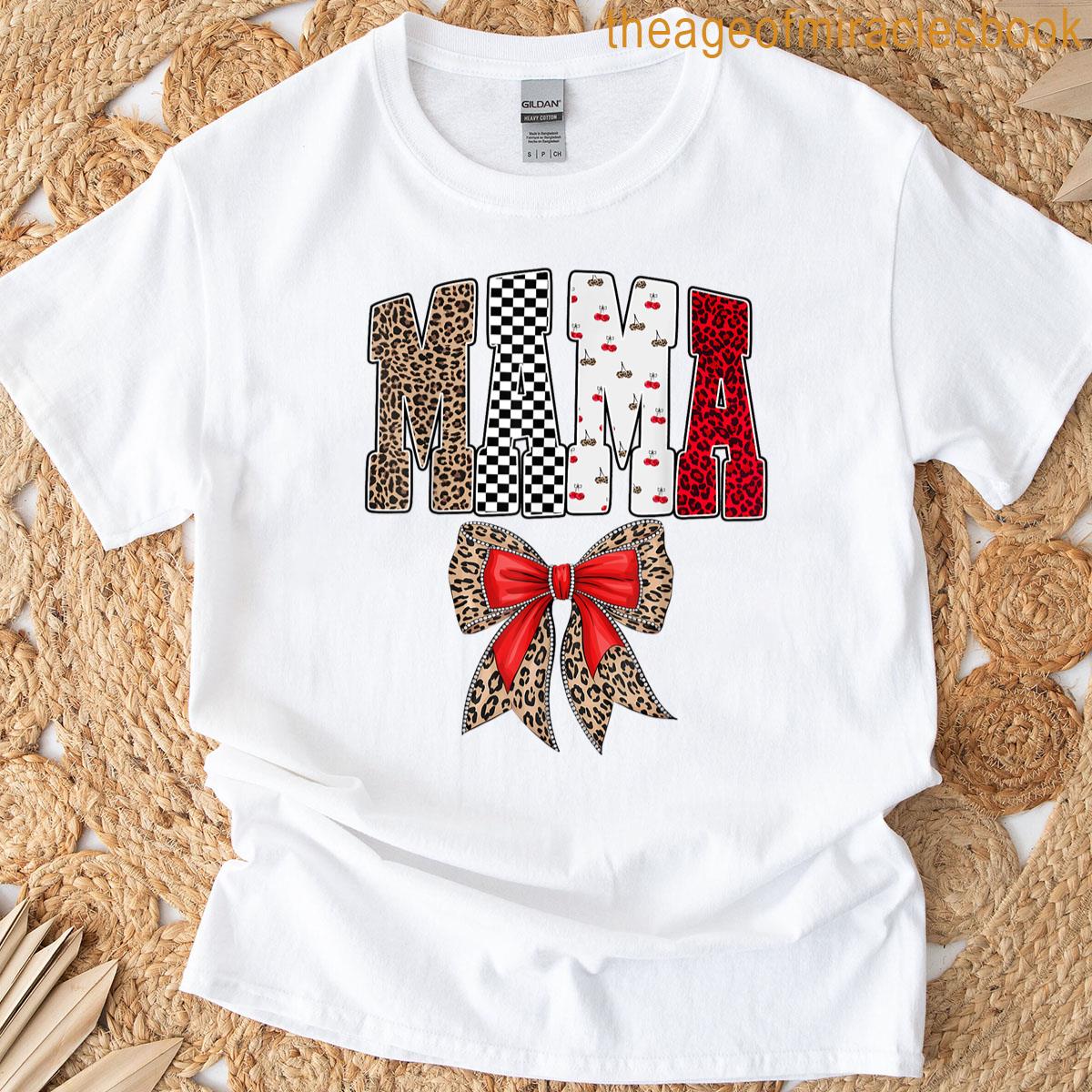 Mama Coquette Cherry Leopard Bow Retro Women Family Matching T-shirt