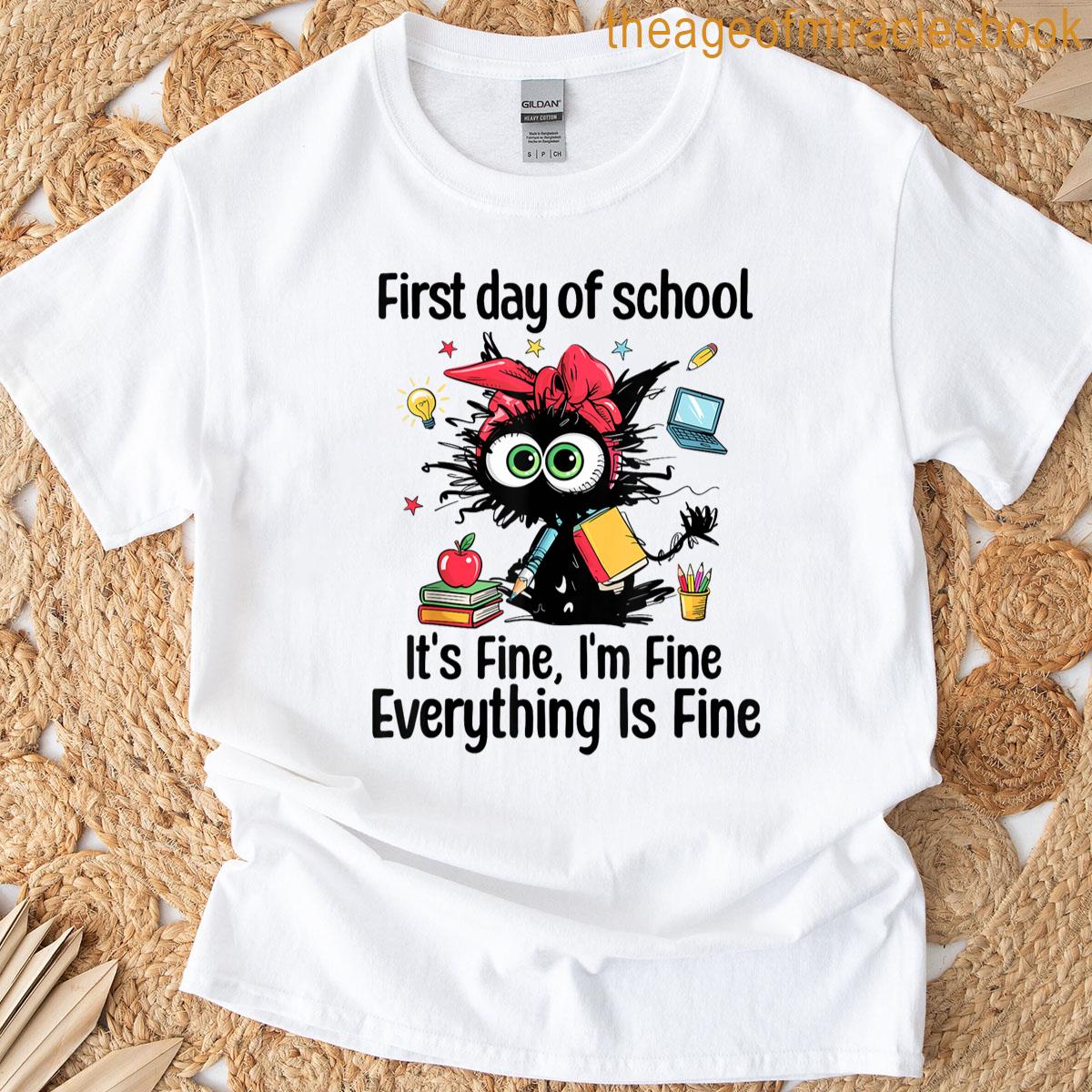 Motivational Cat First Day Of School Meow Back To School Men Women Girls Kids T-shirt