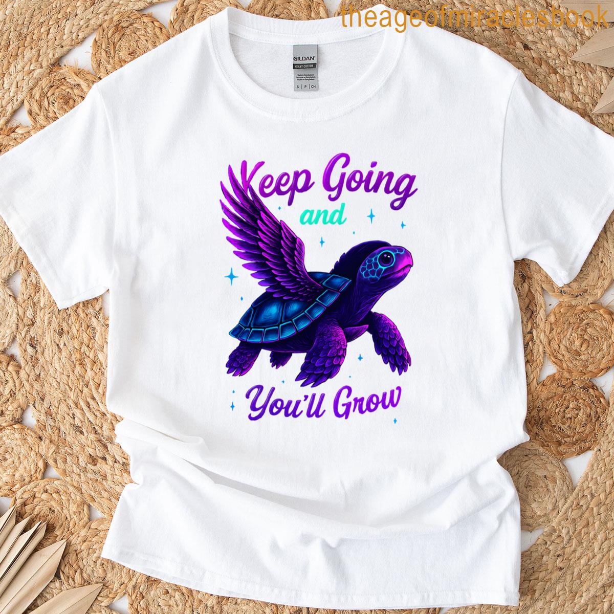 Neon Winged Motivational Turtle Keep Going And Youll Grow T-shirt