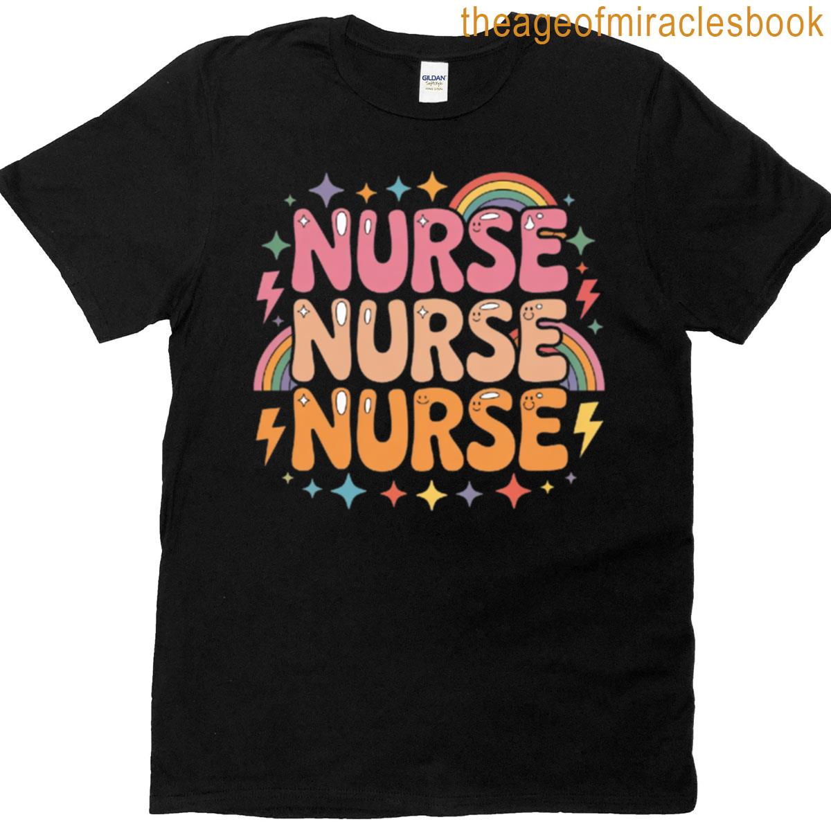 Nurse Women Nursing School Cute Inspiration Flower Retro Rainbow Nurse Cute Colorful Nursing T-shirt