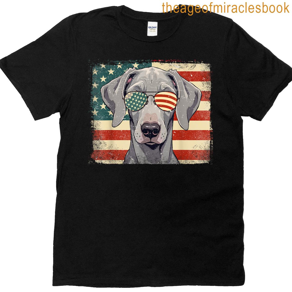 Patriotic Weimaraner Dog Lover Usa Flag 4th Of July For Men Women Kids T-shirt