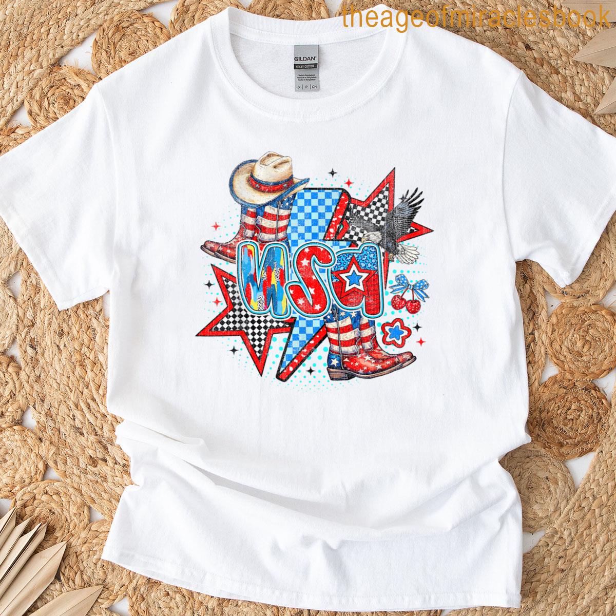 4th July Patriotic Usa Cowgirl Cowboy Boys Girls Womens T-shirt
