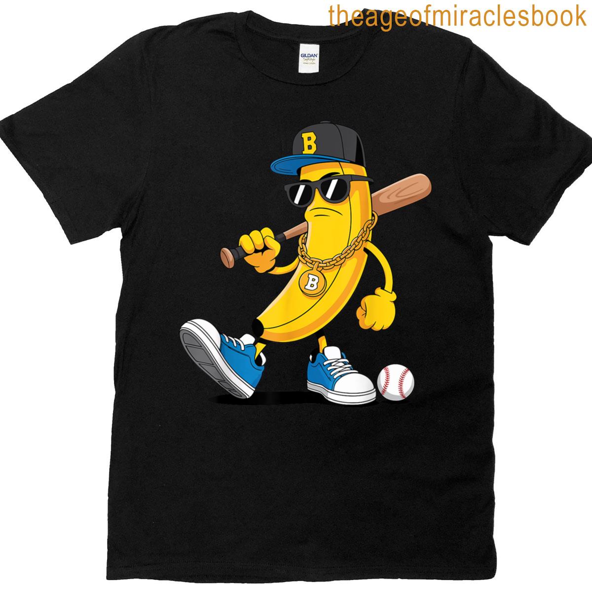 Cool Banana Wear Sunglasses Baseball Player Cartoon T-shirt
