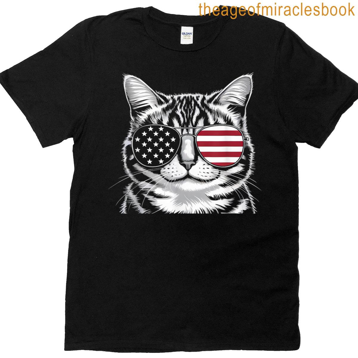 Patriotic Red White Blue Usa American Flag Cat 4th Of July T-shirt