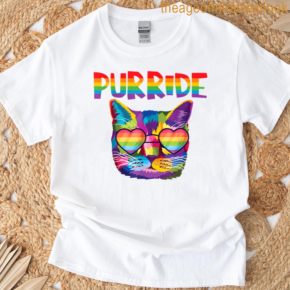 Purride Cat Rainbow Pride Month Lgbtq Ally Men Women Kids T-shirt