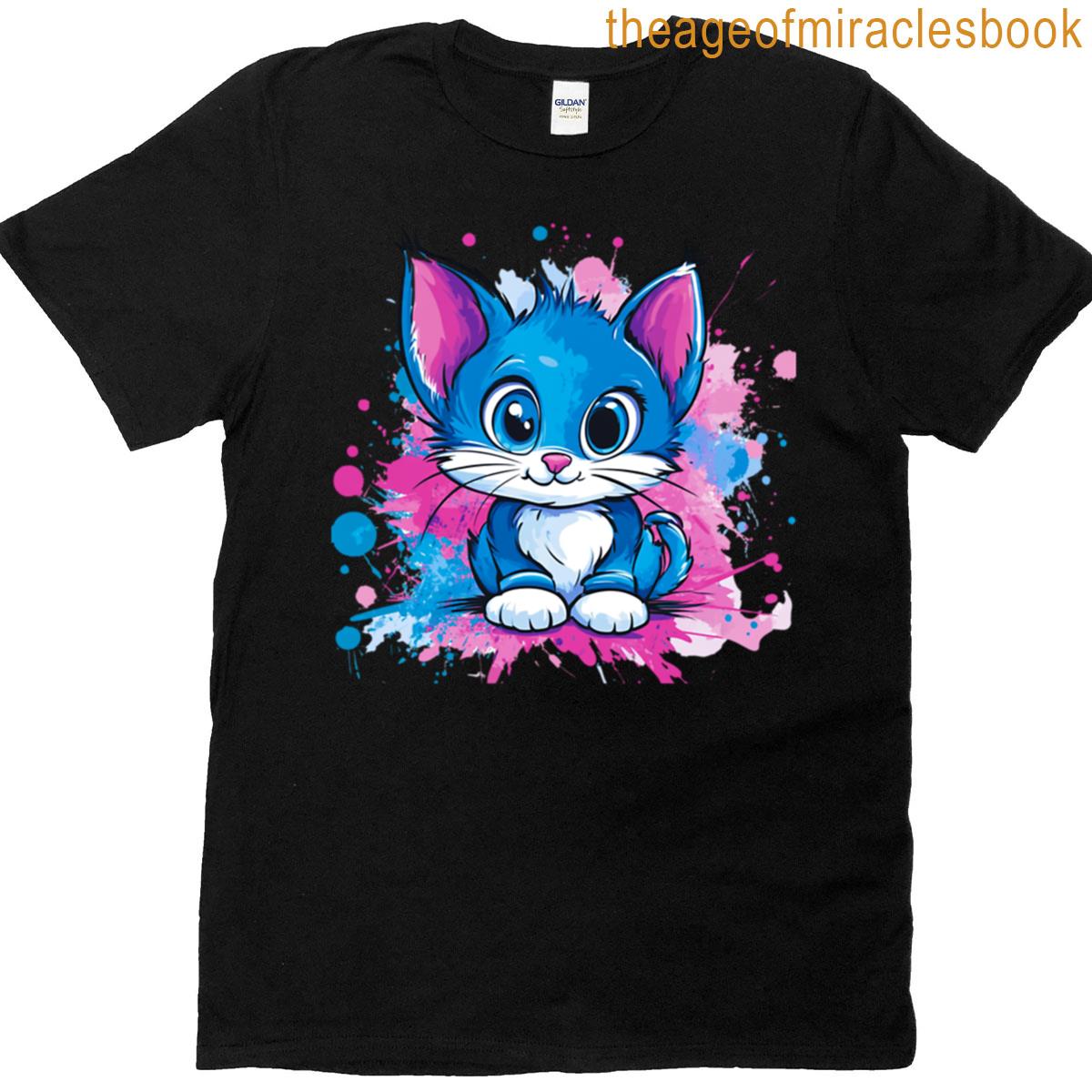 Cute Cartoon Cat In Vibrant Colors T-shirt