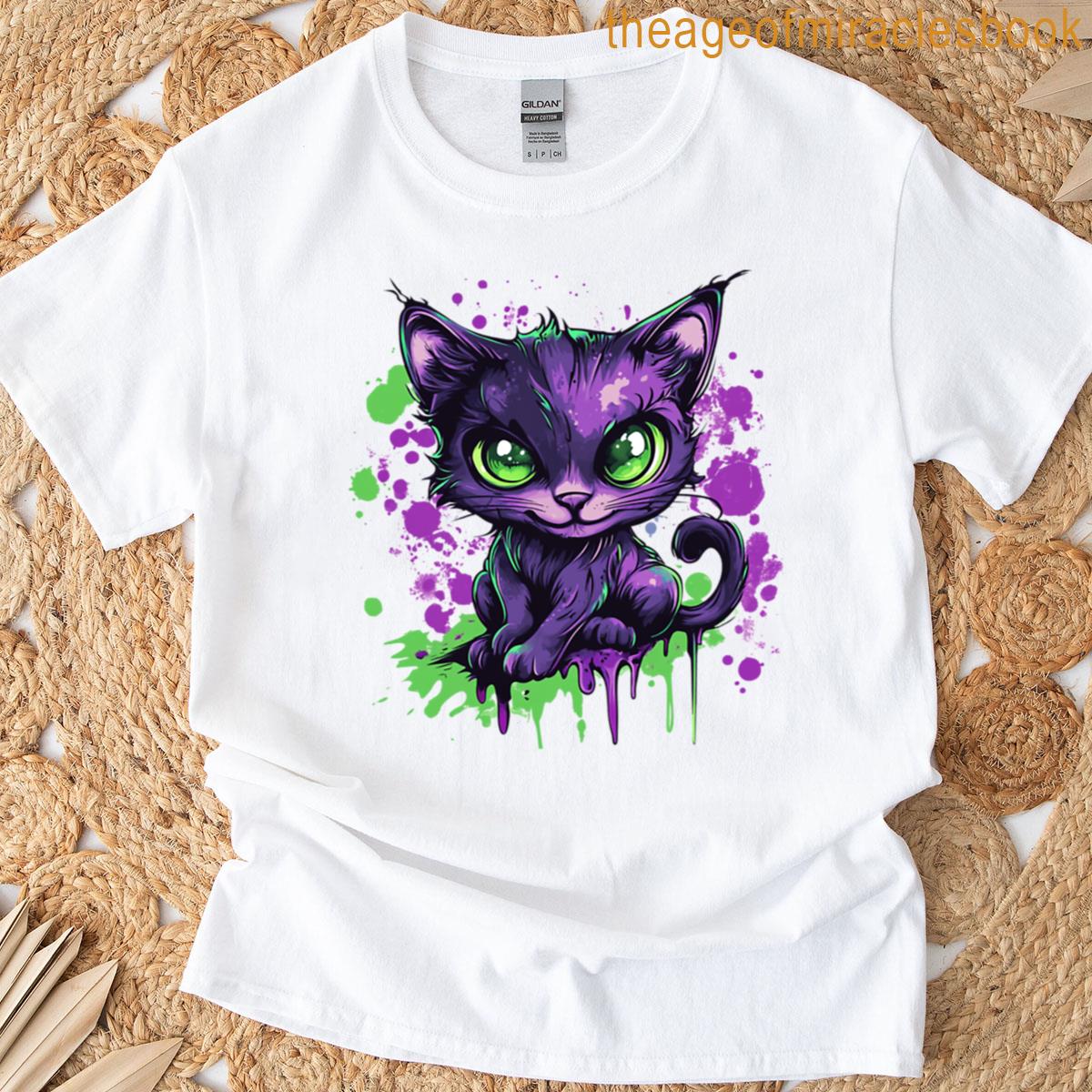 Cute Green-eyed Cat In Vibrant Colors T-shirt