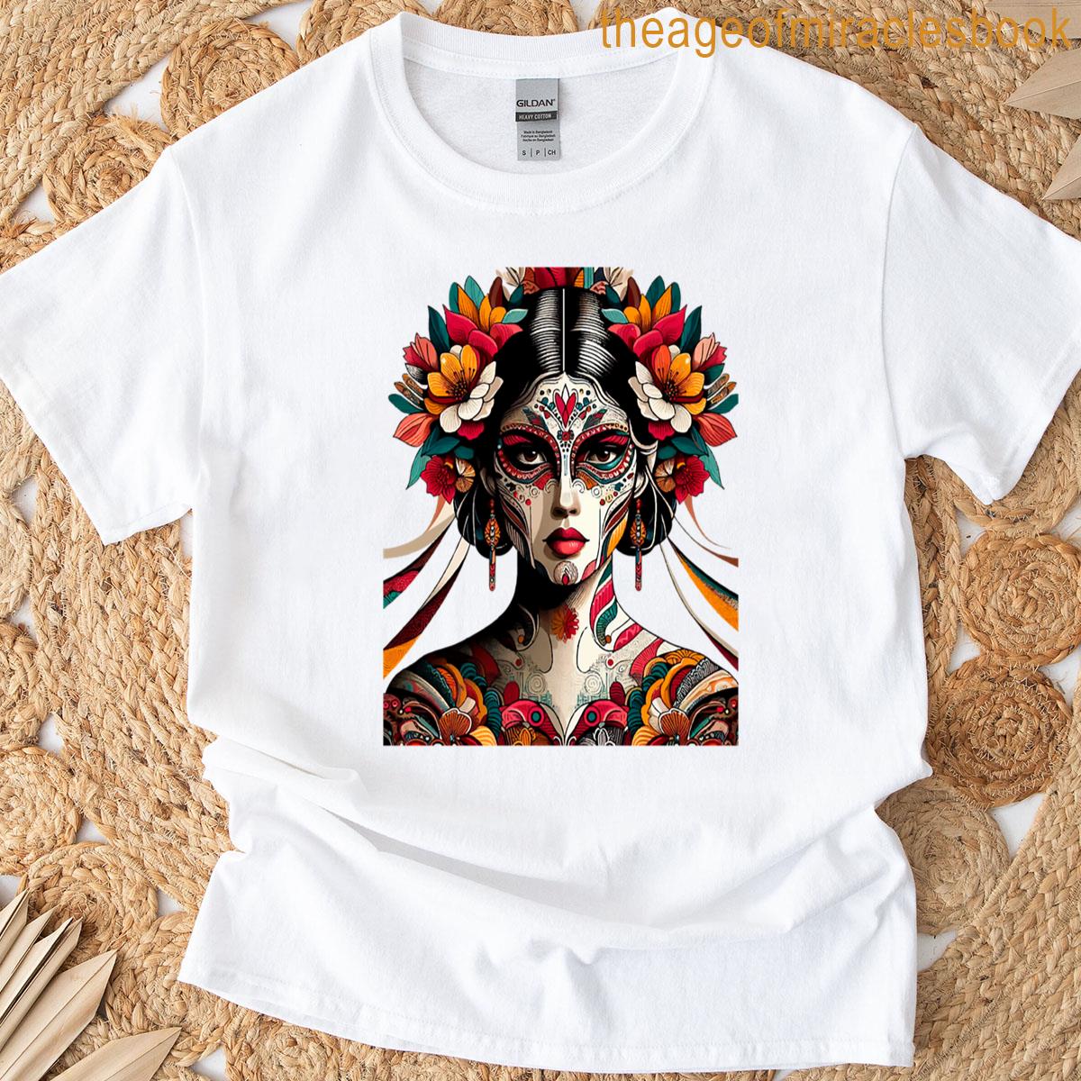 Modern And Elegant Catrina Artistic Illustration Inspired By Mexican Tradition Premium T-shirt