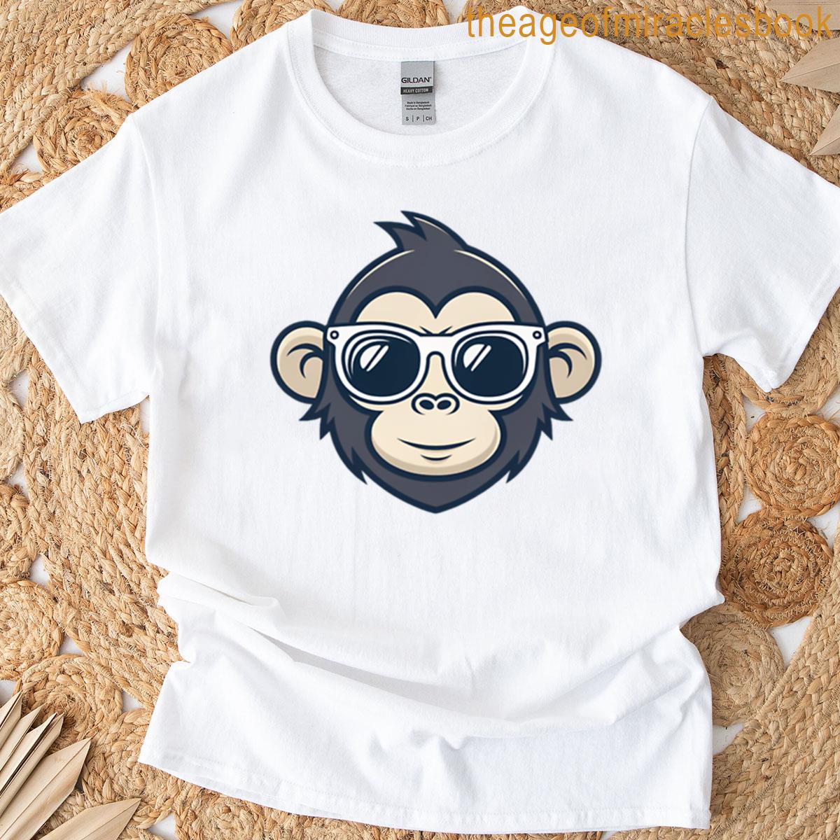 Cartoon Design Hand Draw Out Line Illustration Vector Animal Monkey Head Sunglasses T-shirt
