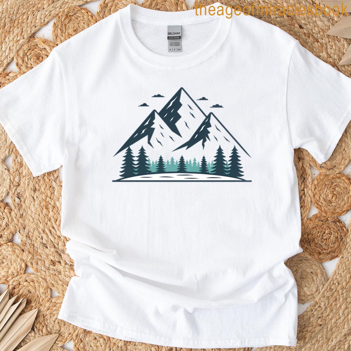 Cartoon Design Hand Draw Out Line Illustration Vector Mountain Forest T-shirt