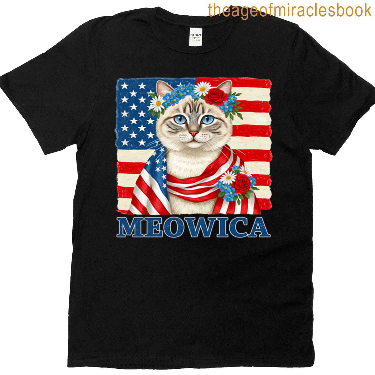 Funny Meowica Cat American Flag T-shirt