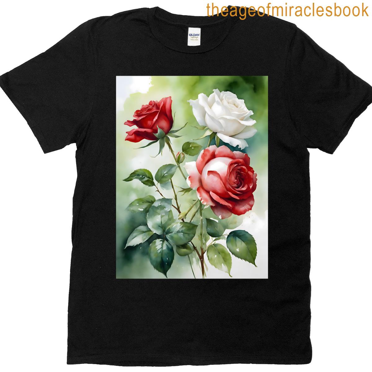 Romantic White Rose And Red Roses T-shirt