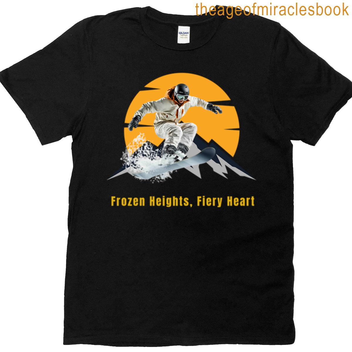 Snowboard Winter Mountains Frozen Heights Fiery Heart Design T-shirt