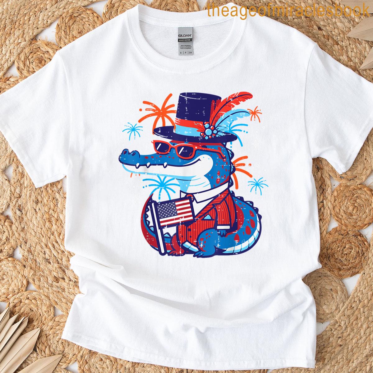 4th Of July Crocodile Funny Alligator Patriot Men Women Kids T-shirt