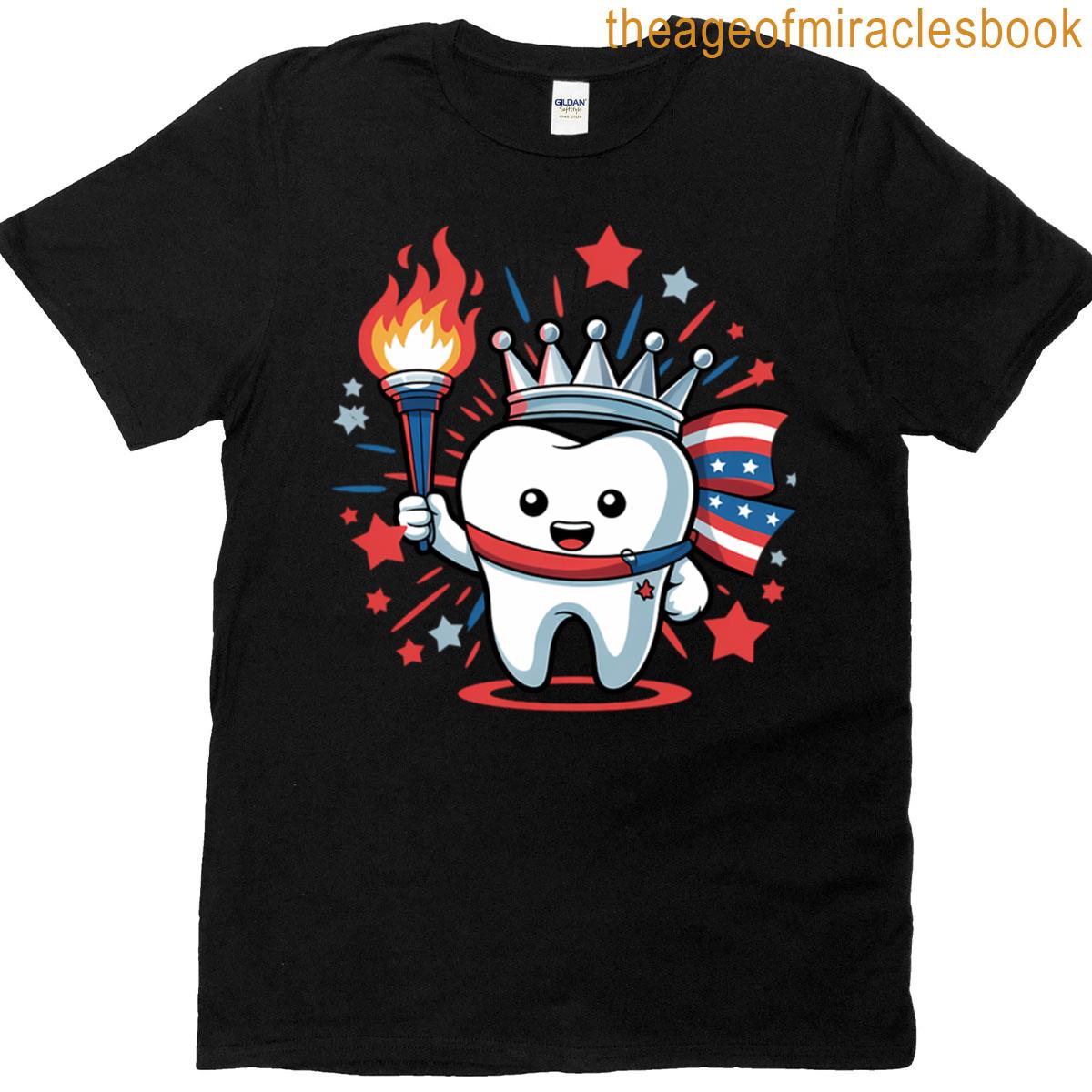 4th Of July Dentist Tooth Dental Patriotic Women Men Kids T-shirt