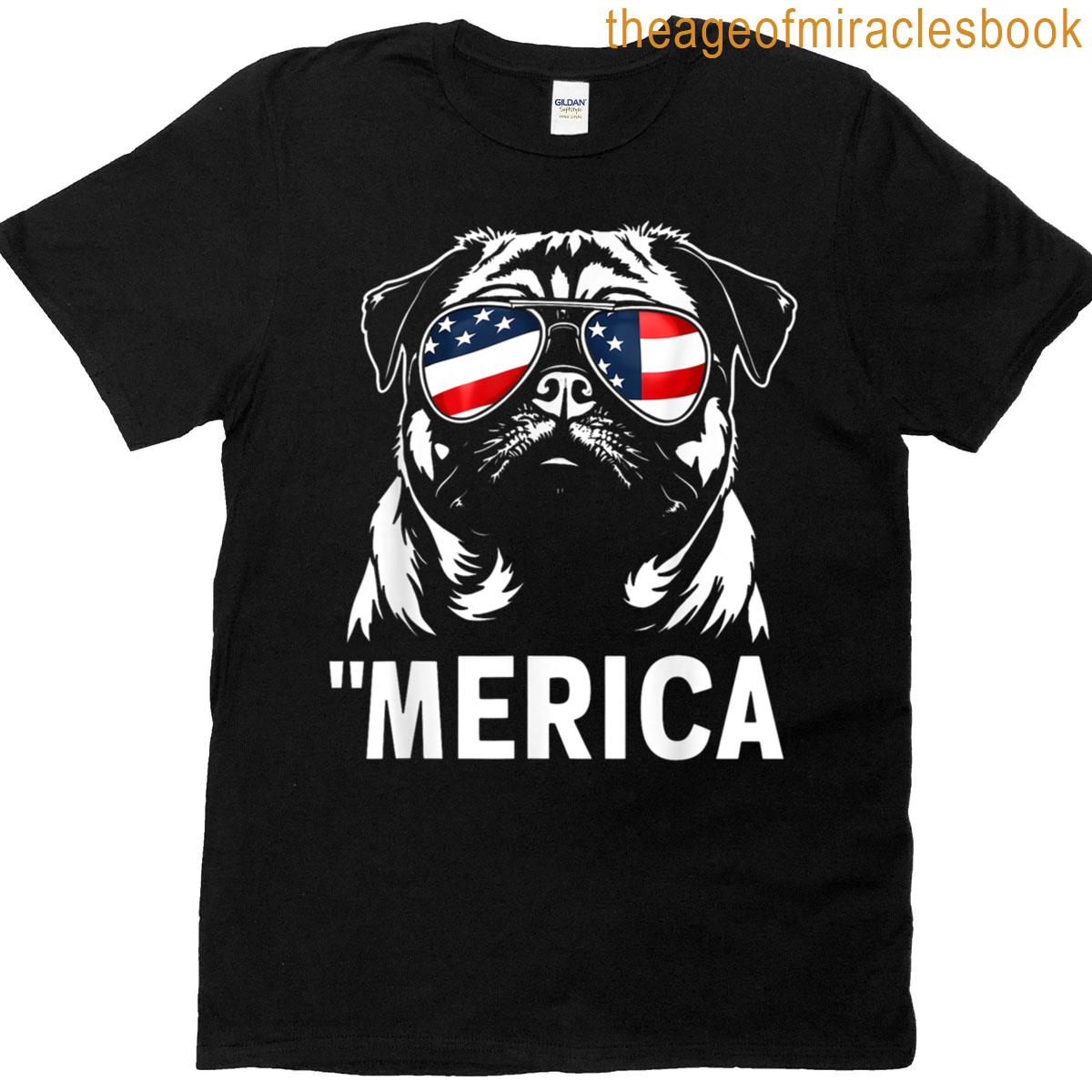 American Flag Usa Merica Pug Dog 4th Of July Kids Women Men T-shirt