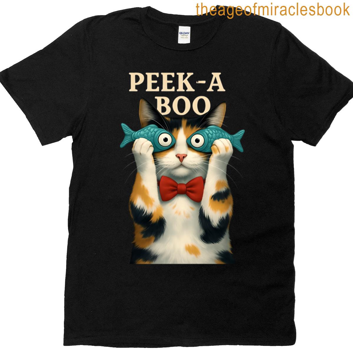 Peek-a-boo Cat With Fish Cute Funny Animal Design Oversized T-shirt
