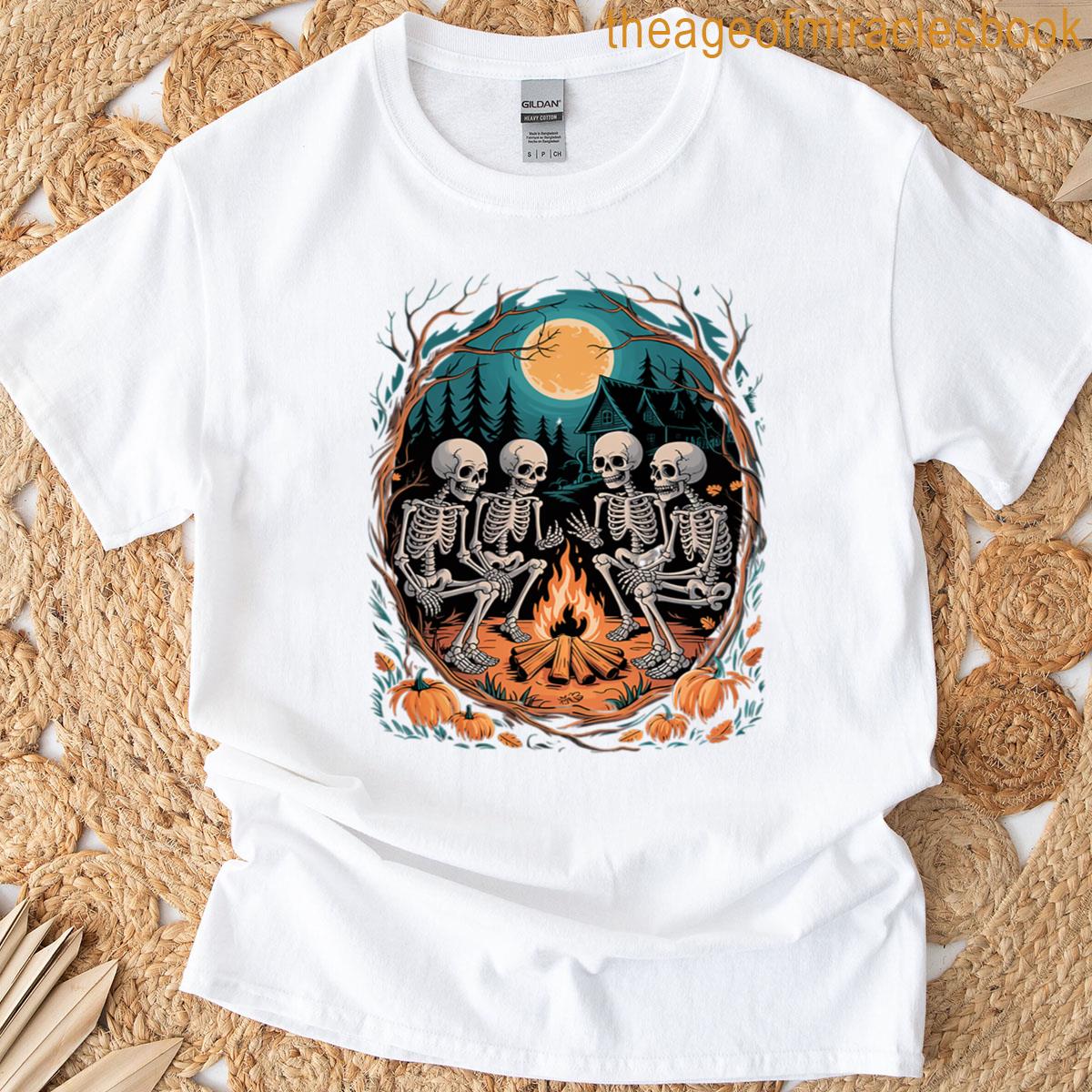 Ghost And Skeleton By Fire Camping Gothic Halloween T-shirt