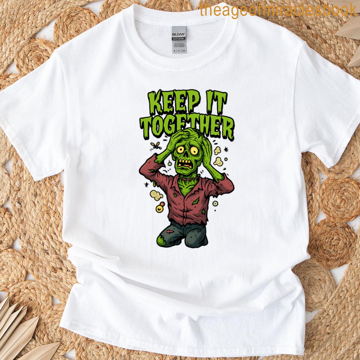 Keep It Together Zombie Funny Horror Undead Panic Cartoon Design Oversized T-shirt