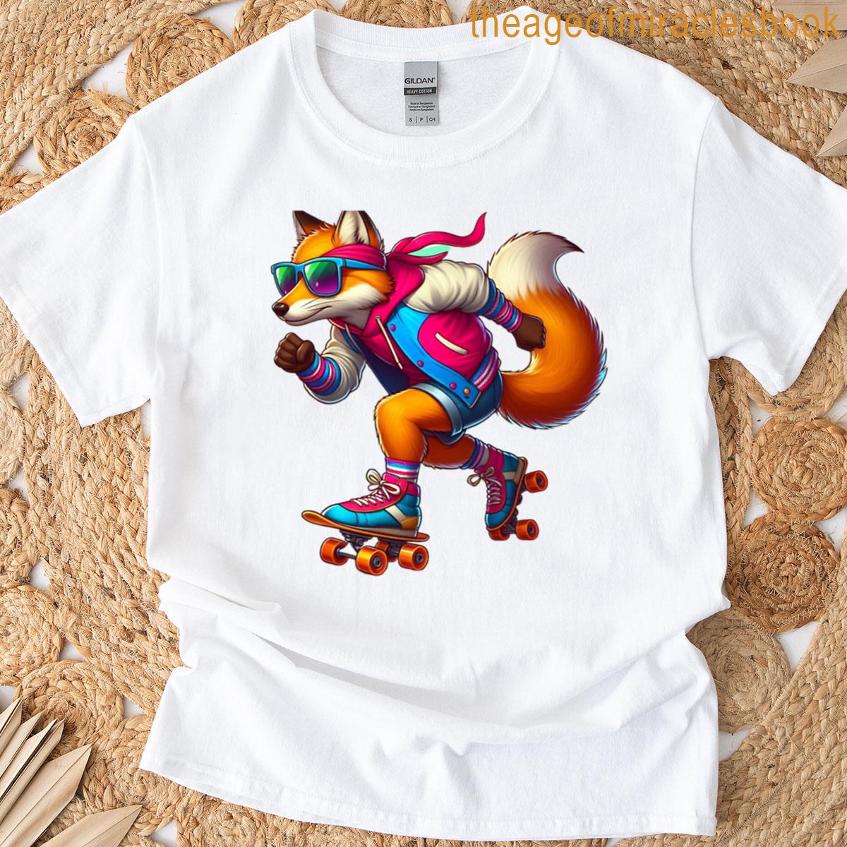 Roller Skating Fox Retro Cool Vibes In Motion T-shirt
