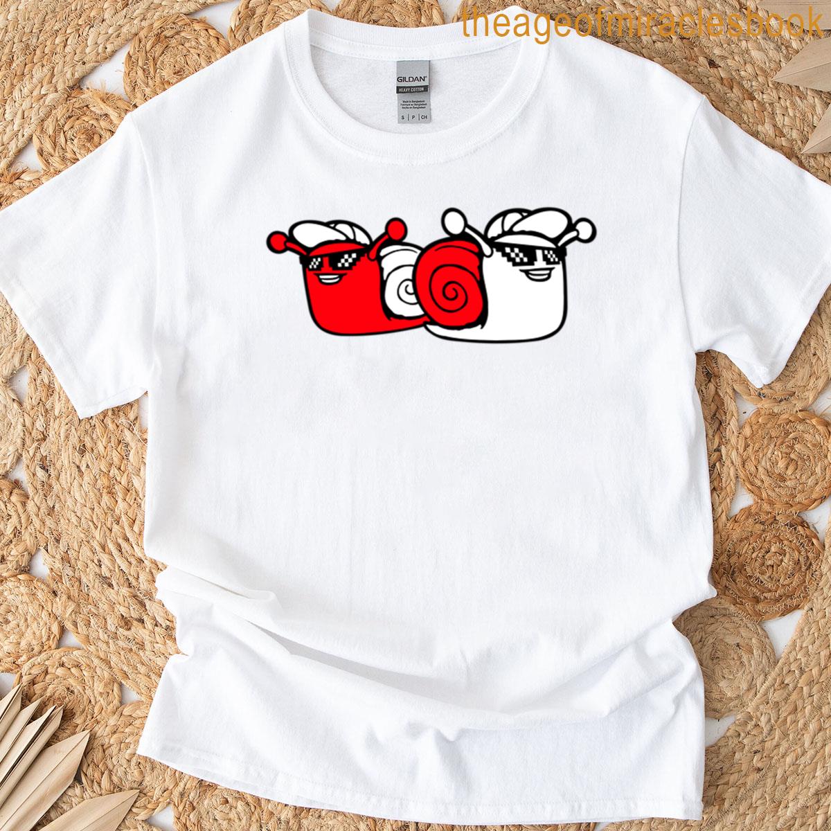 2 Snail Pixel Sunglasses Cool Smile Funny Cap Team T-shirt