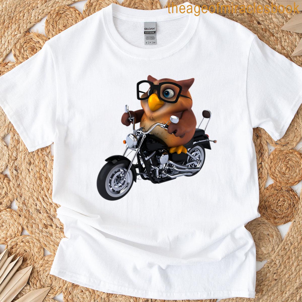 3d Owl With Glasses On A Motorcycle Cool And Funny Animal Biker Illustration T-shirt 3d Owl With Glasses On A Motorcycle Cool And Funny Animal Biker Illustration T-shirt
