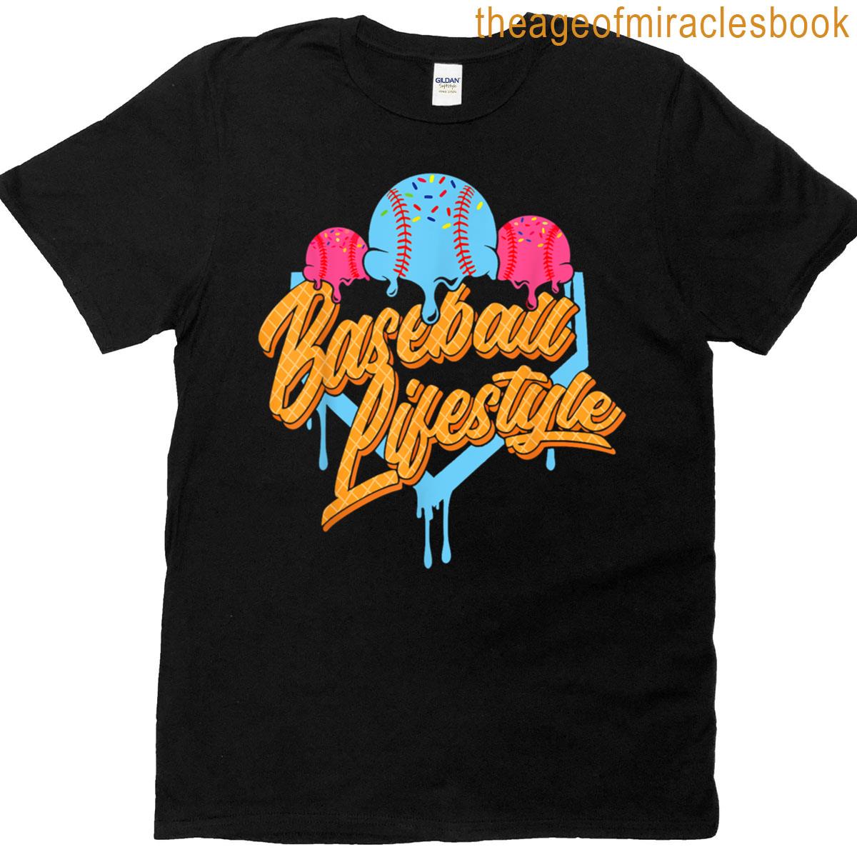 Baseball Lifestyle Home Plate Ice Cream Drip Men Boys Kids T-shirt
