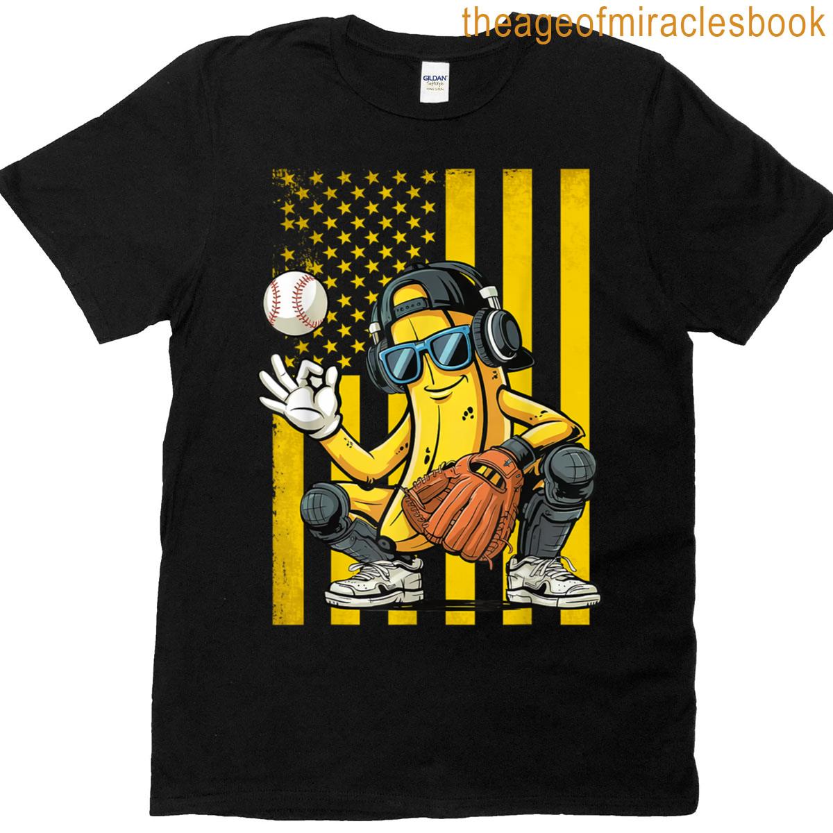 Graphic Banana Retro American Flag Banana Lover T-shirt