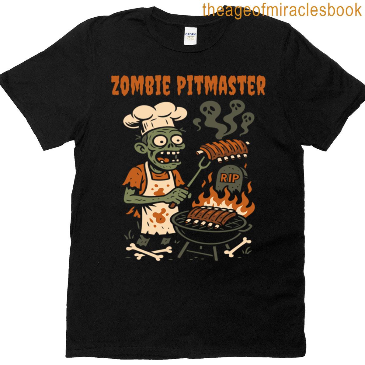 Zombie Pitmaster Skeleton Chef Halloween Grill Design T-shirt