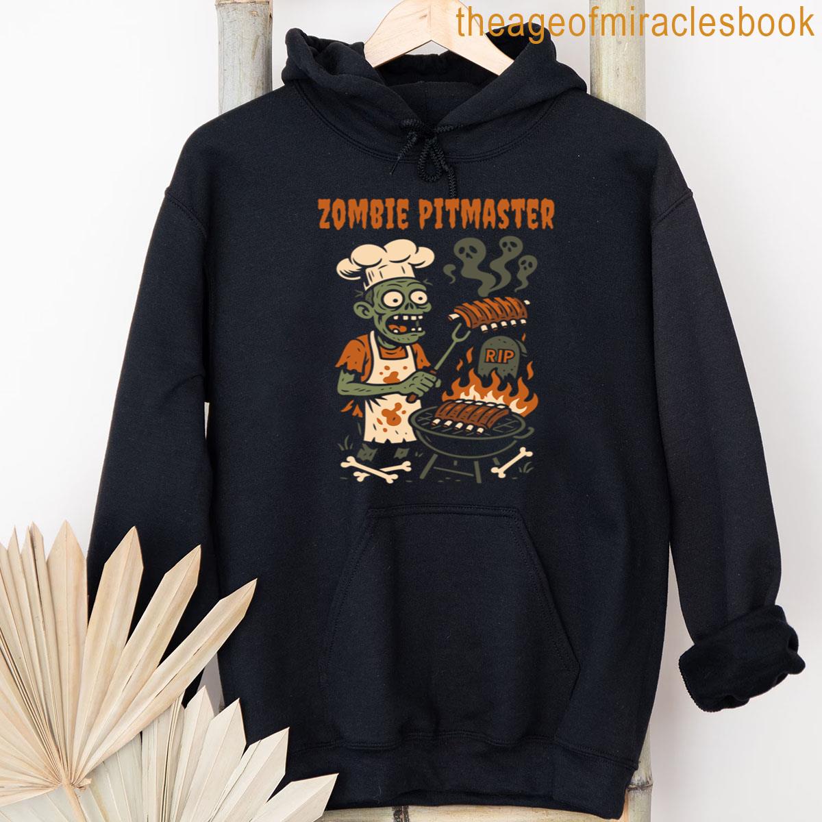 Alternative view of Zombie Pitmaster Skeleton Chef Halloween Grill Design T-shirt