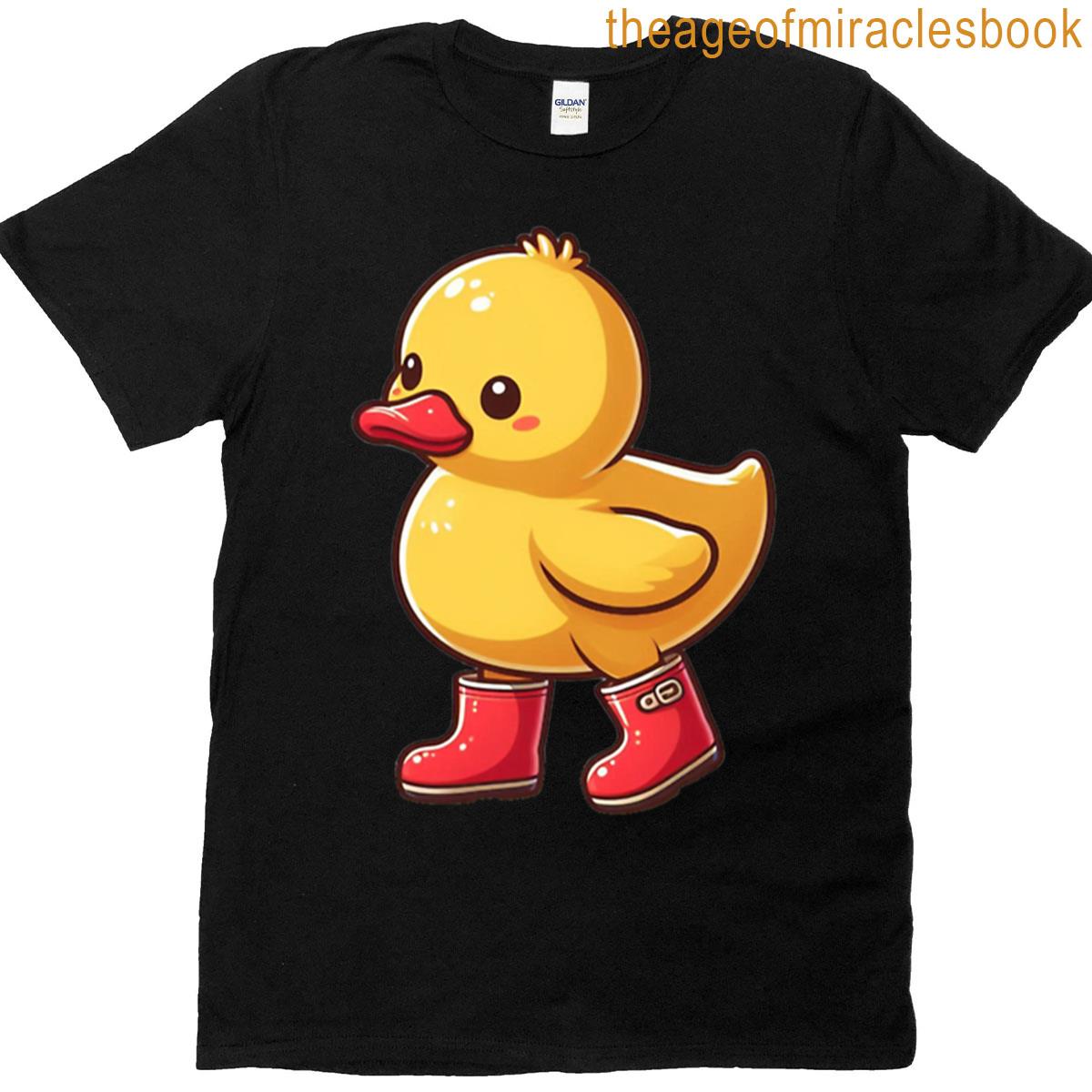 Cartoon Duckling In Red Rain Boots Cute And Quirky Animal Art T-shirt