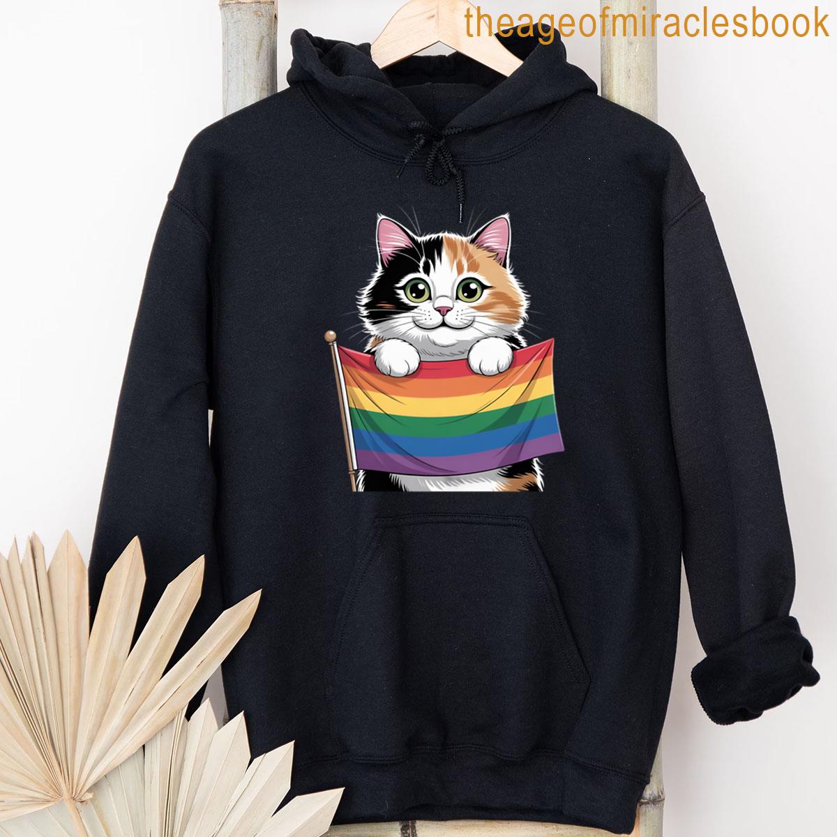 Alternative view of A Cute Cat Holding An Lgbtq Flag T-shirt