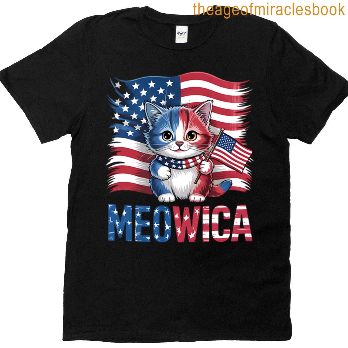 Funny Meowica Cat Memorial Day American Flag 4th Of July T-shirt