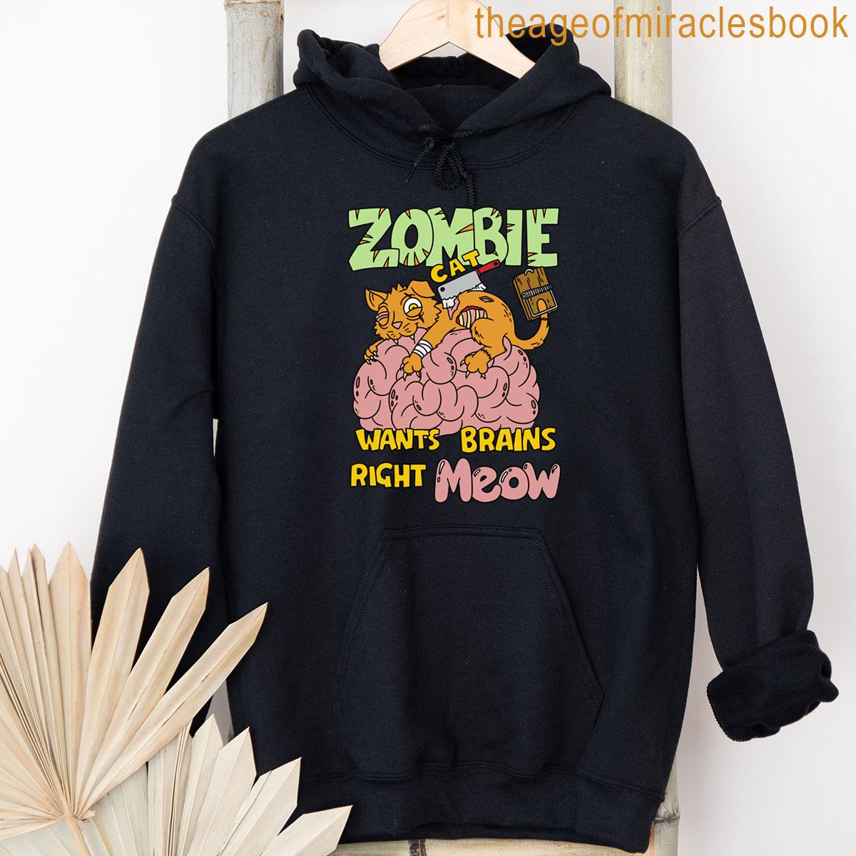 Alternative view of Zombie Cat Wants Brains Meow T-shirt