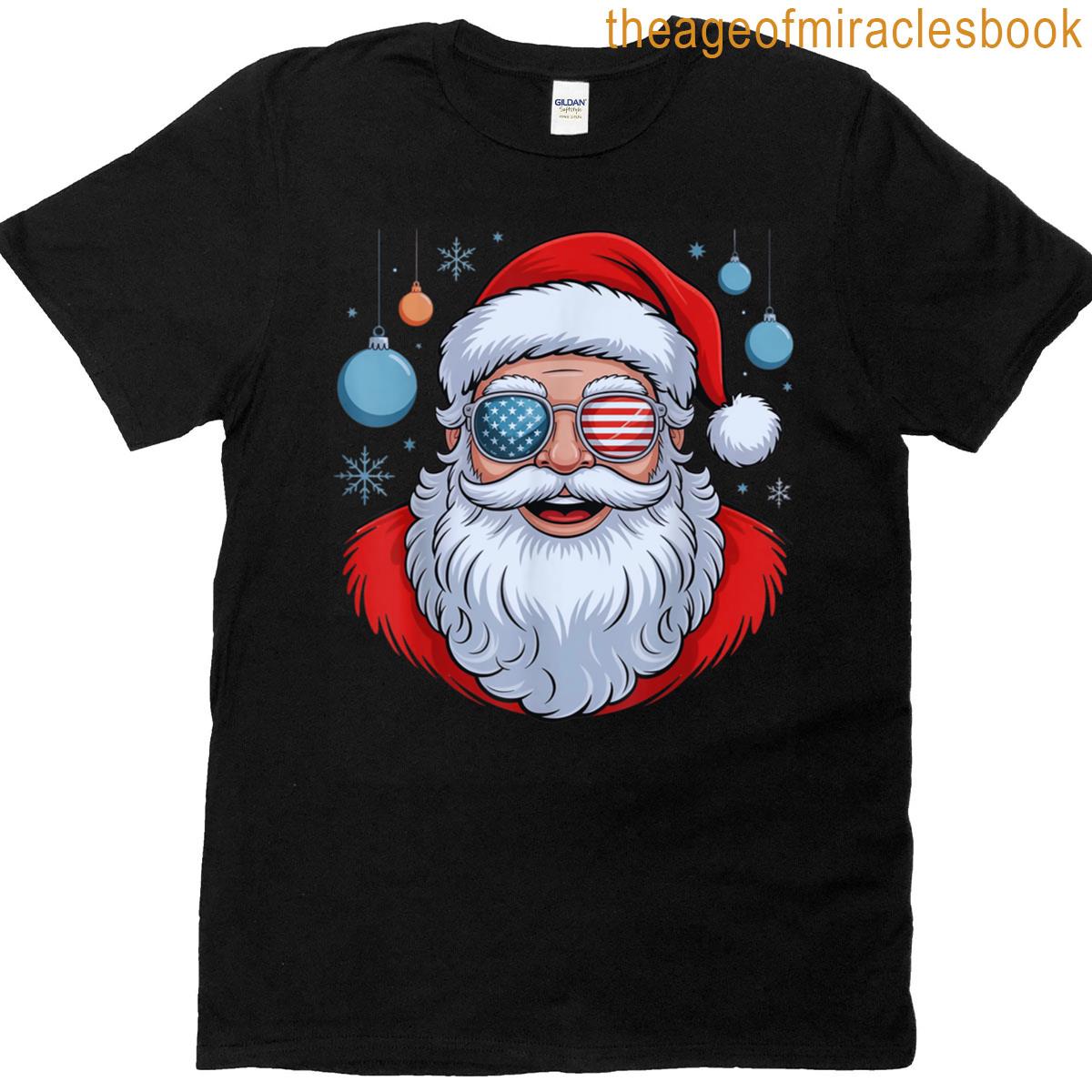 Funny Christmas In July Santa Usa Flag Patriotic Style T-shirt