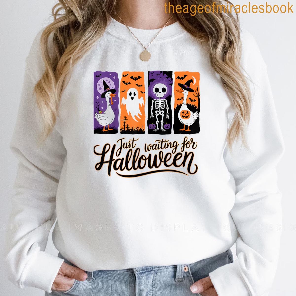 Just Waiting For Halloween Spooky Goose Mens Women T-shirt