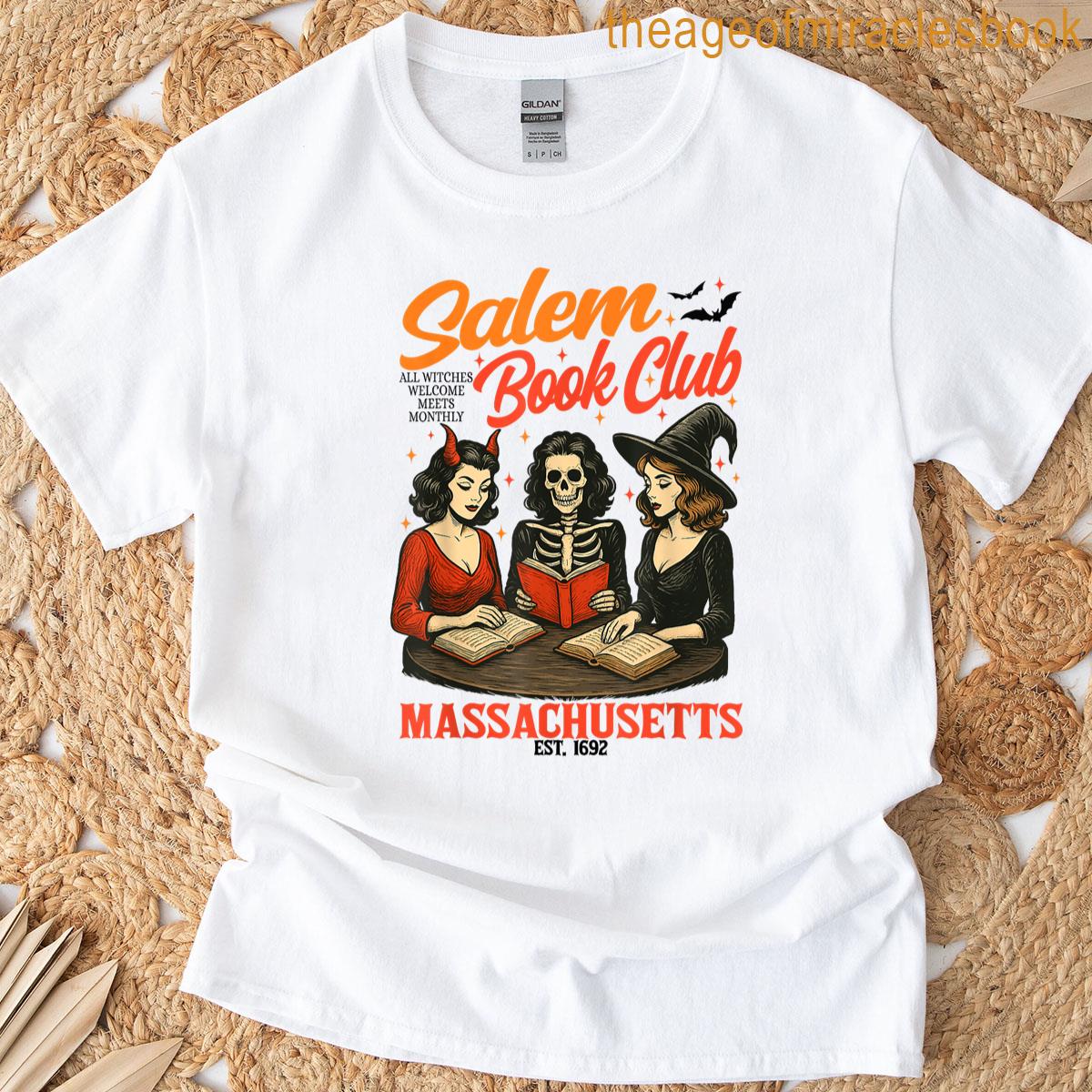 Vintage Salem Book Club Black Cat Bookish Spooky Halloween T-shirt