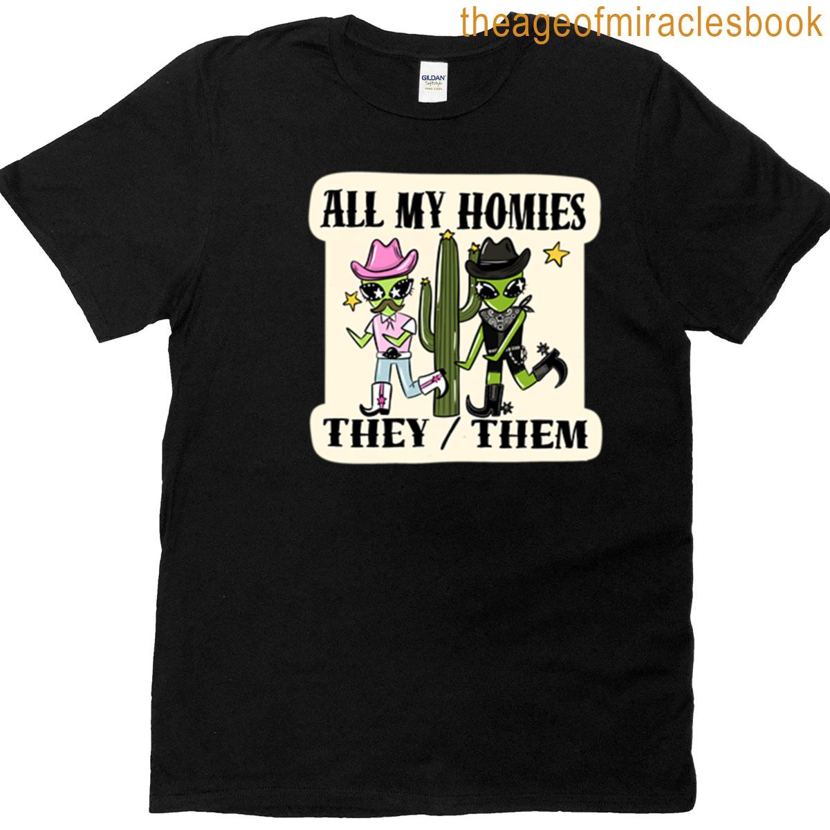 All My Homies Theythem Cowboy Aliens Oversized T-shirt