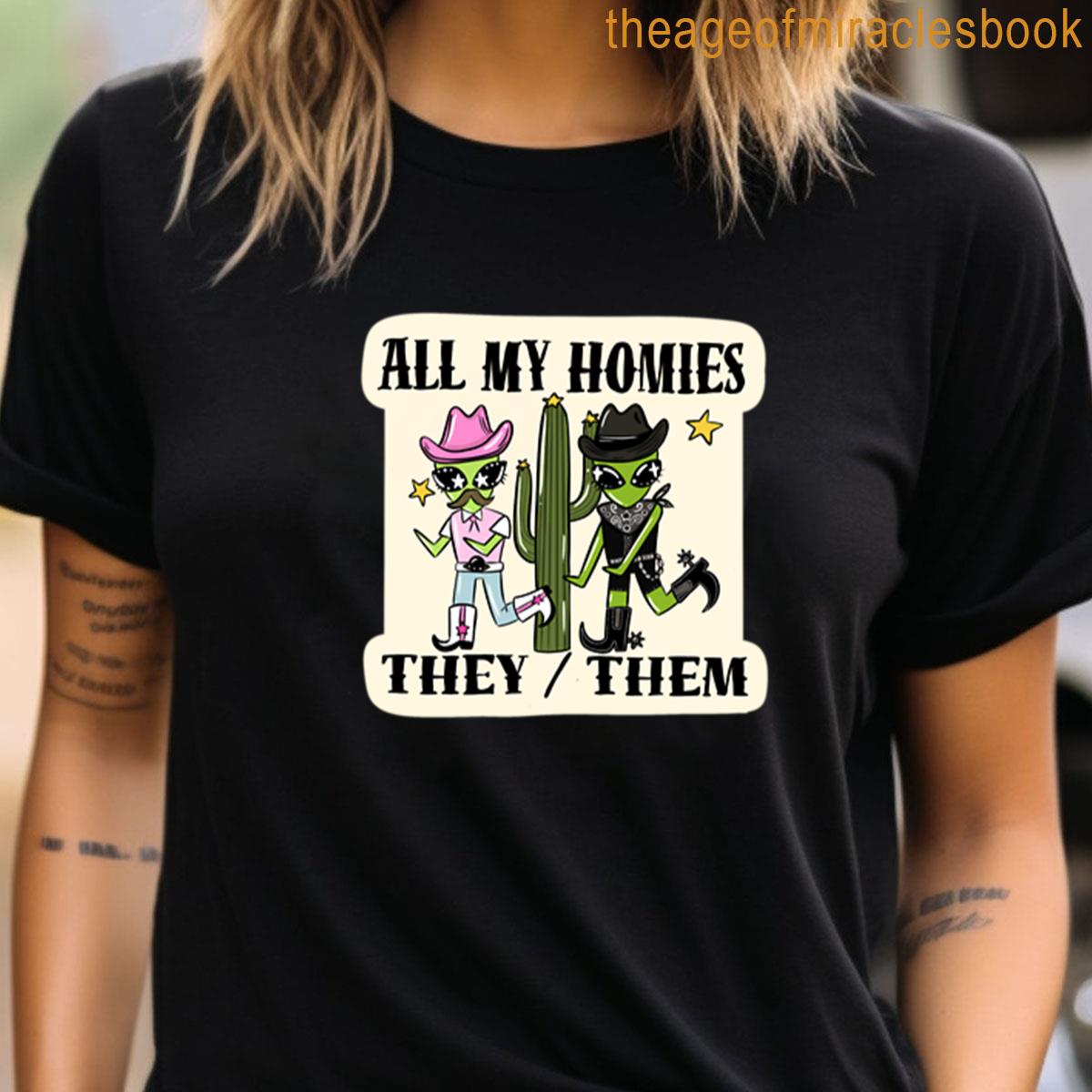 All My Homies Theythem Cowboy Aliens Oversized T-shirt