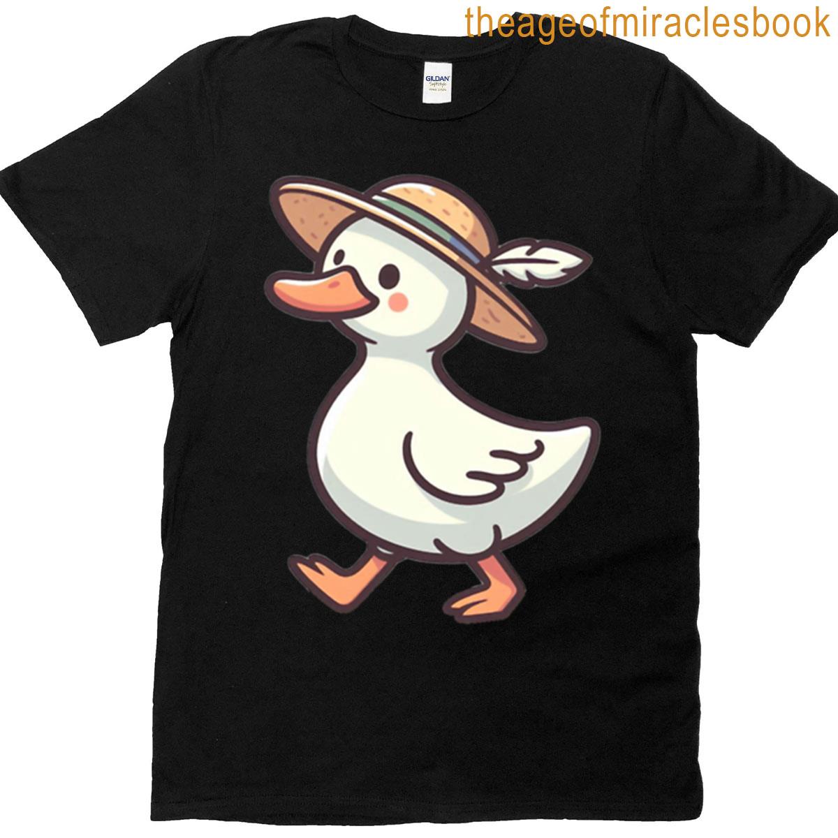Cartoon Duck In Straw Hat Waddling In Style Oversized T-shirt
