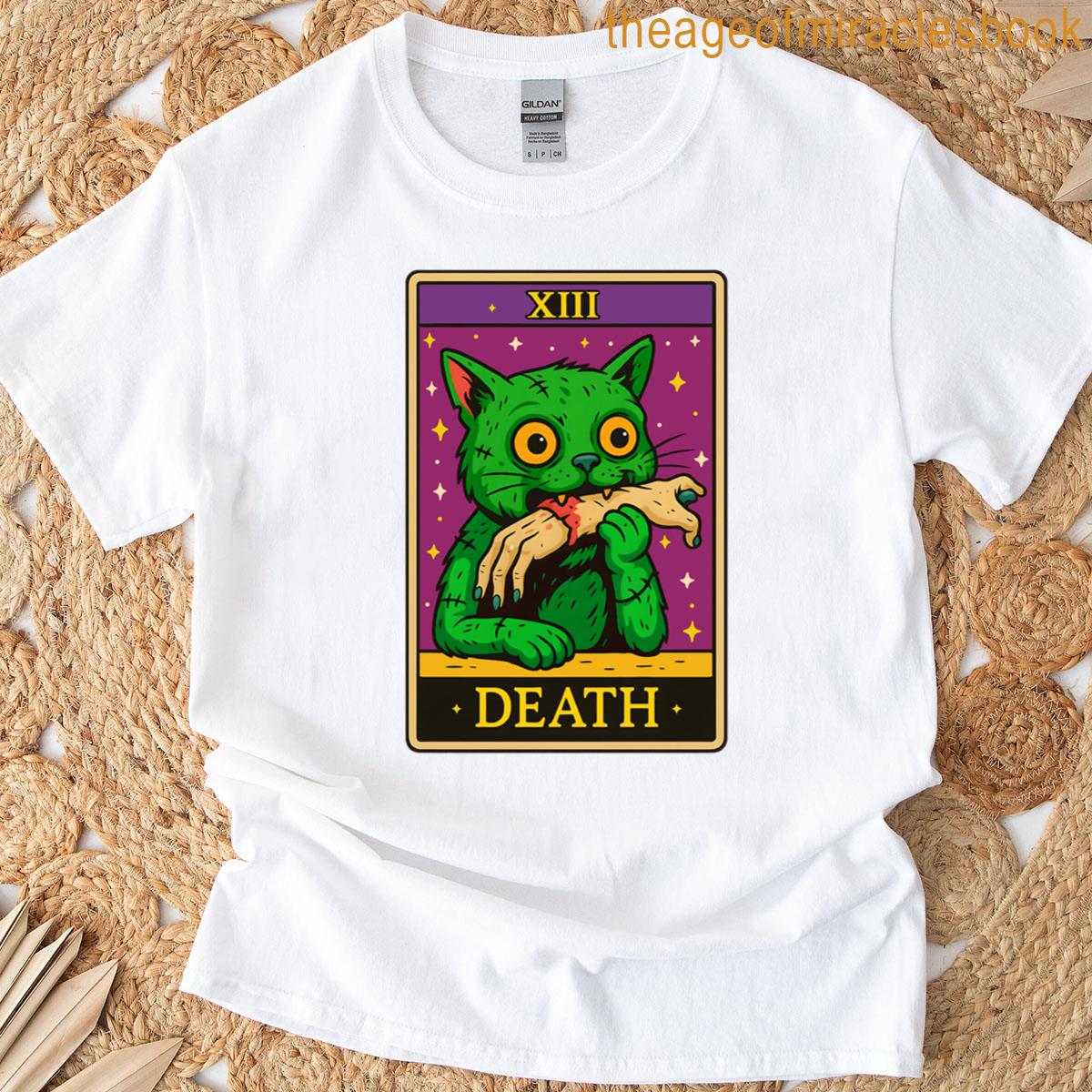 Funny Zombie Cat Tarot-inspired Halloween Cartoon Witchy Cat Lover T-shirt
