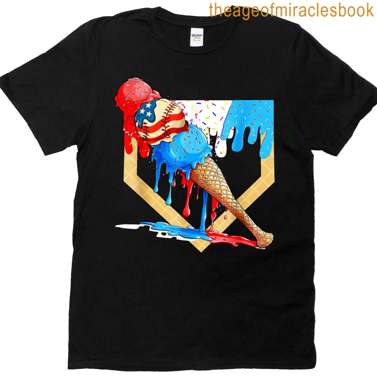 4th Of July Dabbing Baseball Drip Ice Cream For Boys Usa T-shirt