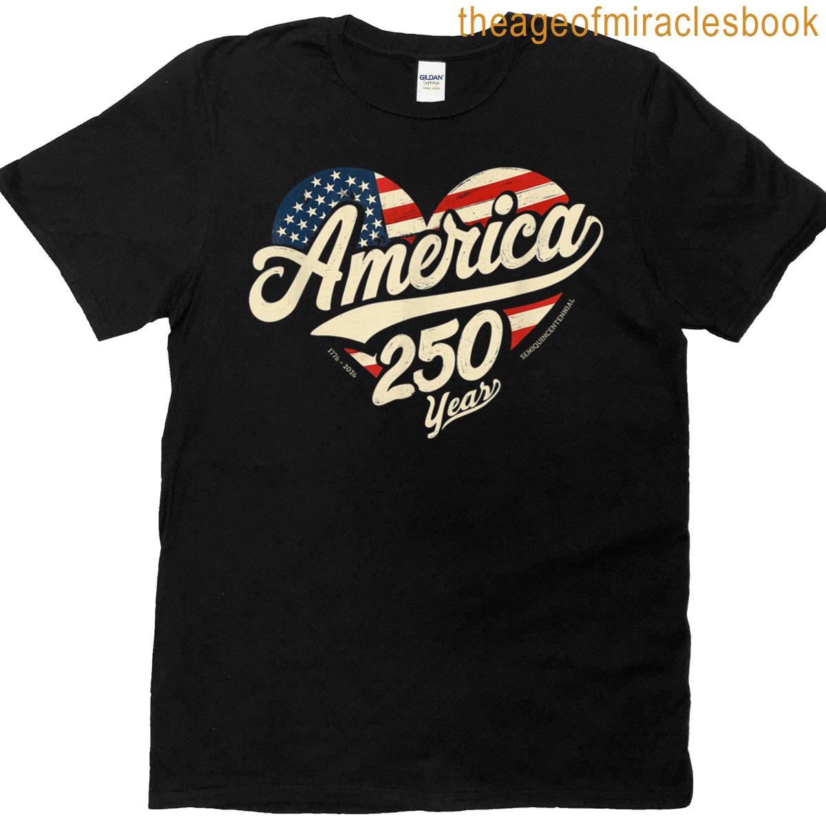 America 250th Birthday Us Flag Heart 250 Years T-shirt